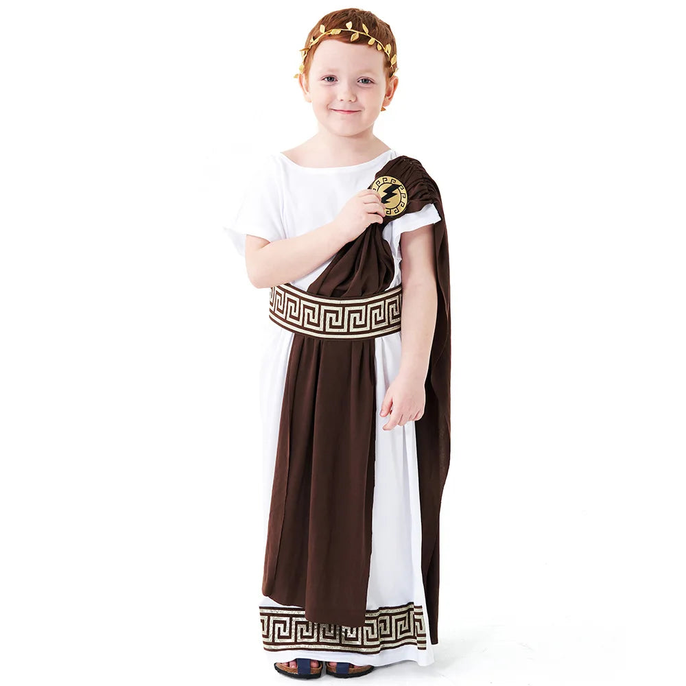 Children's Roman toga costume for boys, Children's festival day Ancient Greek mythology cosplay costume party Dress up