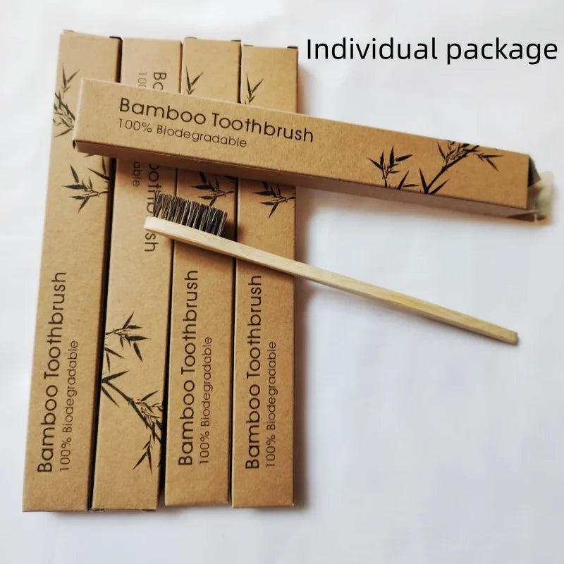 10pack Natural Bristle Bamboo Toothbrushes,Horse & Boar Bristle,Totally Compostable Biodegradable Zero Waste Plastic Free