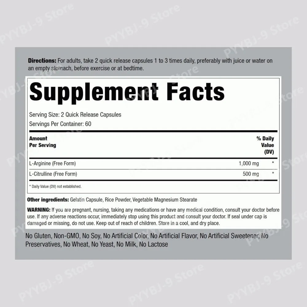 1500 Mg L‑Arginine & L‑Citrulline Per Serving, Free Form Amino Acid Complex for Men & Women, Non‑GMO, Gluten Free, 120 Capsules