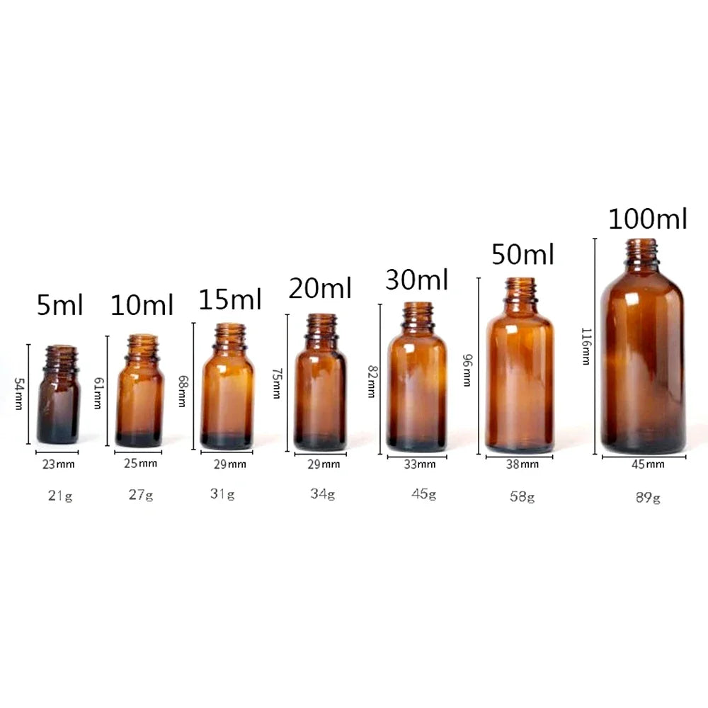 5/10/15/20/30/50/100ML Amber Roller Bottle Glass Refillable Essential Oil Perfume Bottles Roll on Vials Empty Sample Containers