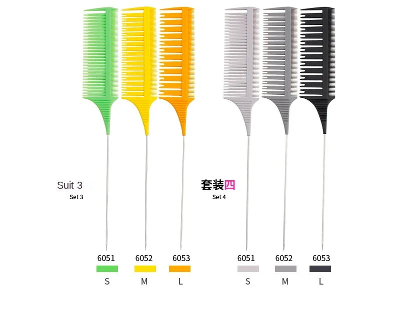 3pcs Hairbrush Hair Styling Combs Tailed Comb Set Coloring Dyeing Comb Salon Tool Sectioning Highlighting Weaving Cutting Comb