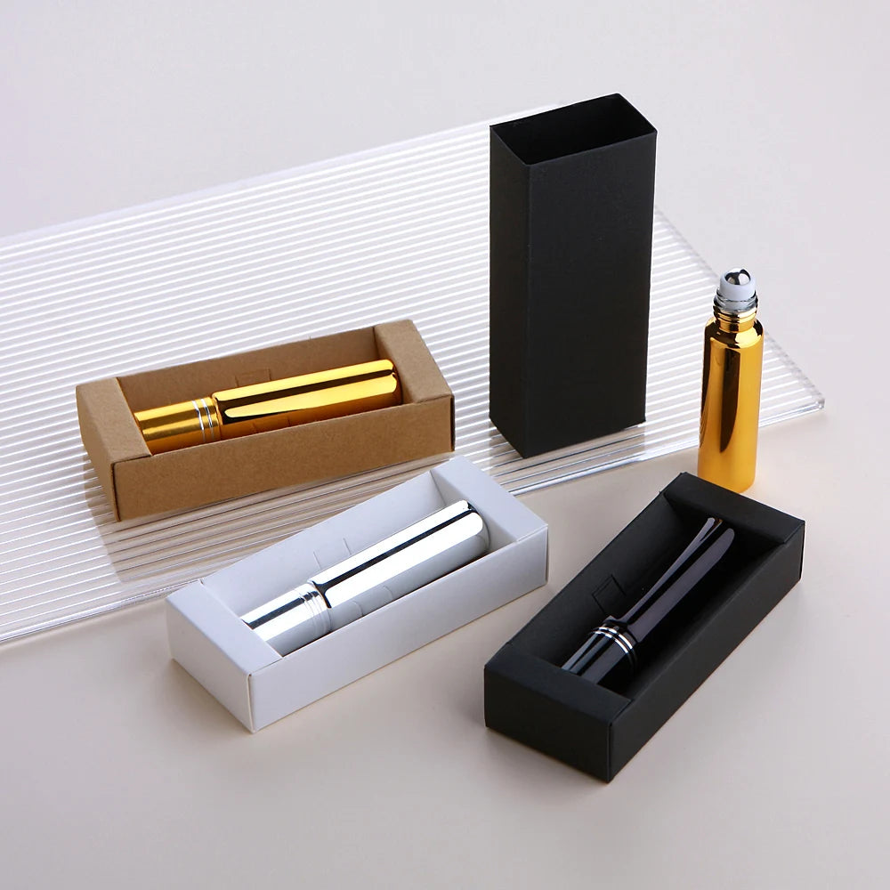 50 Pcs/Lot 10ml Electroplated Roll On Perfume Bottle Refillable Essential Oil Bottles With Box Roller Glass Vials LOGO Pay Extra