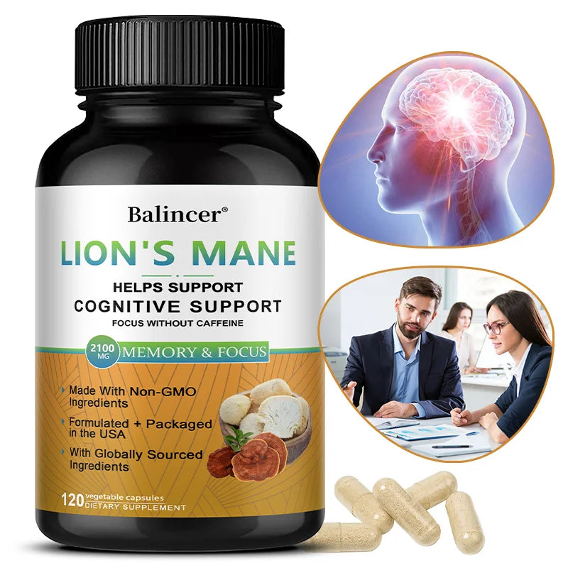 Mushroom Complex Capsules - Lions Mane Cordyceps Reishi, Brain & Immune Support, Nootropic for Focus/Memory, Stress Relief