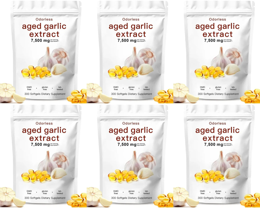 Aged Garlic Extract 300 Count Odorless Organic Capsules Supplement for Immune Support Vegetarian Non-GMO All-Natural Softgels