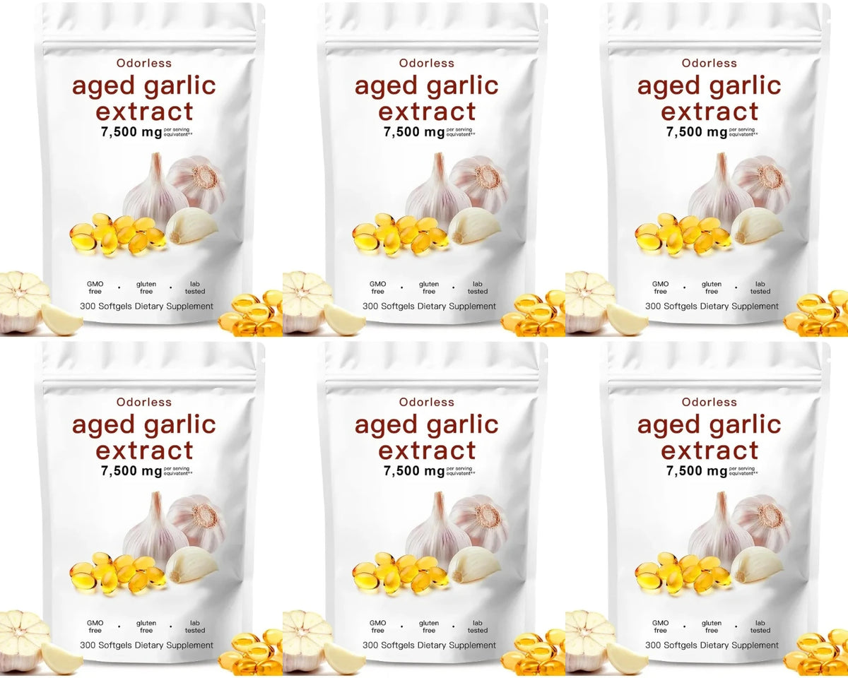 Aged Garlic Extract 300 Count Odorless Organic Capsules Supplement for Immune Support Vegetarian Non-GMO All-Natural Softgels
