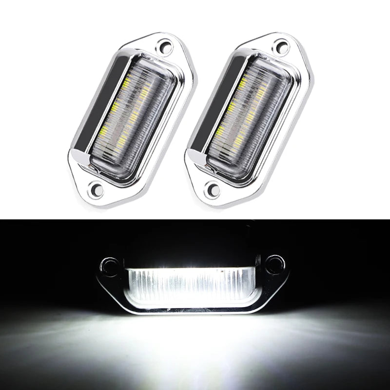 Universal Chrome LED Number Plate Light 12V 24V Rear Brake Light License Taillight for Cars Truck Wagon Van RV Motorcycle 6 Leds