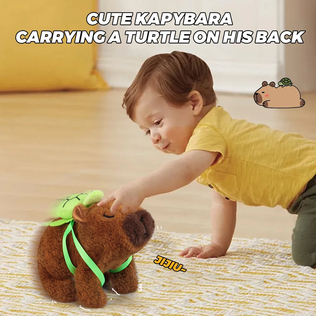 1Pc Plush Electric Capybara Back Turtle Simulation Electronic Pet Walking Sound Moving Mouth Pet Toy For Christmas Birthday Gift