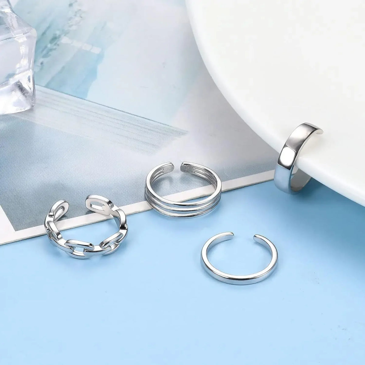 Fansilver 4pcs S925 Sterling Silver Toe Rings for Women Adjustable Triple Band Toe Ring Set Cute Jewelry for Summer Beach