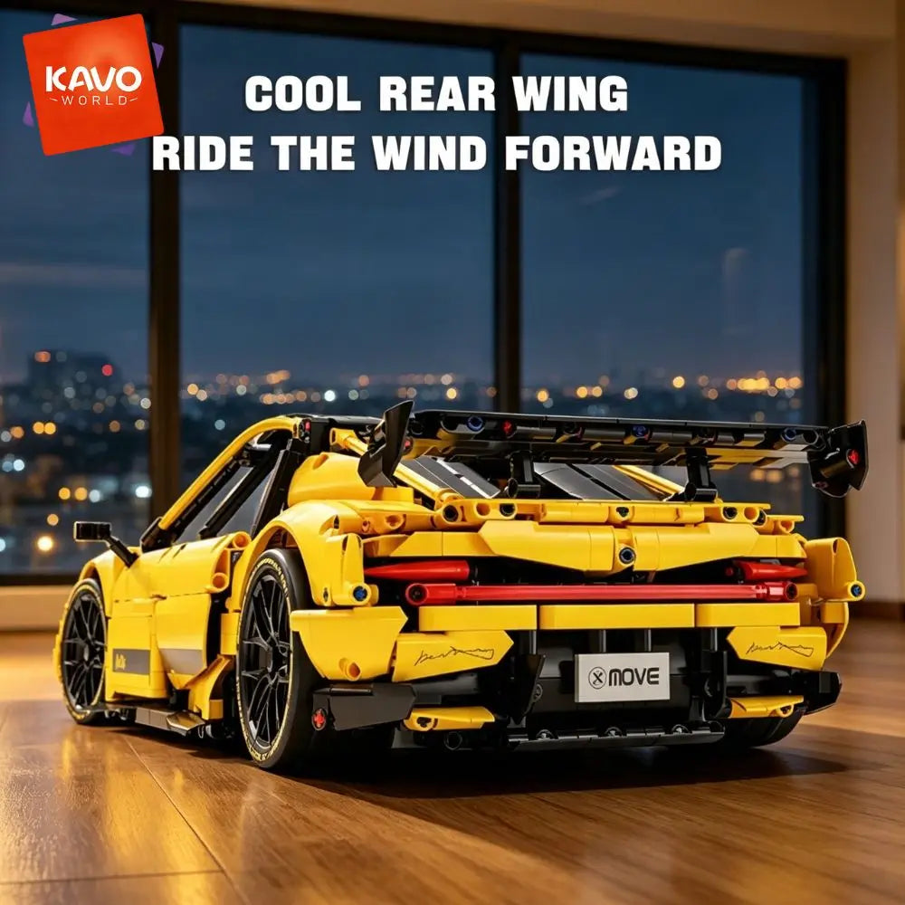 KAVOWORLD 2143pcs Yellow 1:10 Building Block Racing Car Sports Supercar Road Coupe Drift Vehicle Construction Kit with Movable Doors Adjustable Rear Wing DIY Assembly STEM Toys Home Desk Decor Hobby Christmas Halloween Birthd