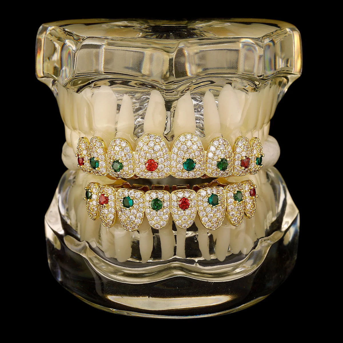 JINAOHip Hop Full Iced Out Colorful CZ stone Rainbow Grillz 8 Teeth Men Women Top&Bottom Grill Punk Rapper Halloween Christmas