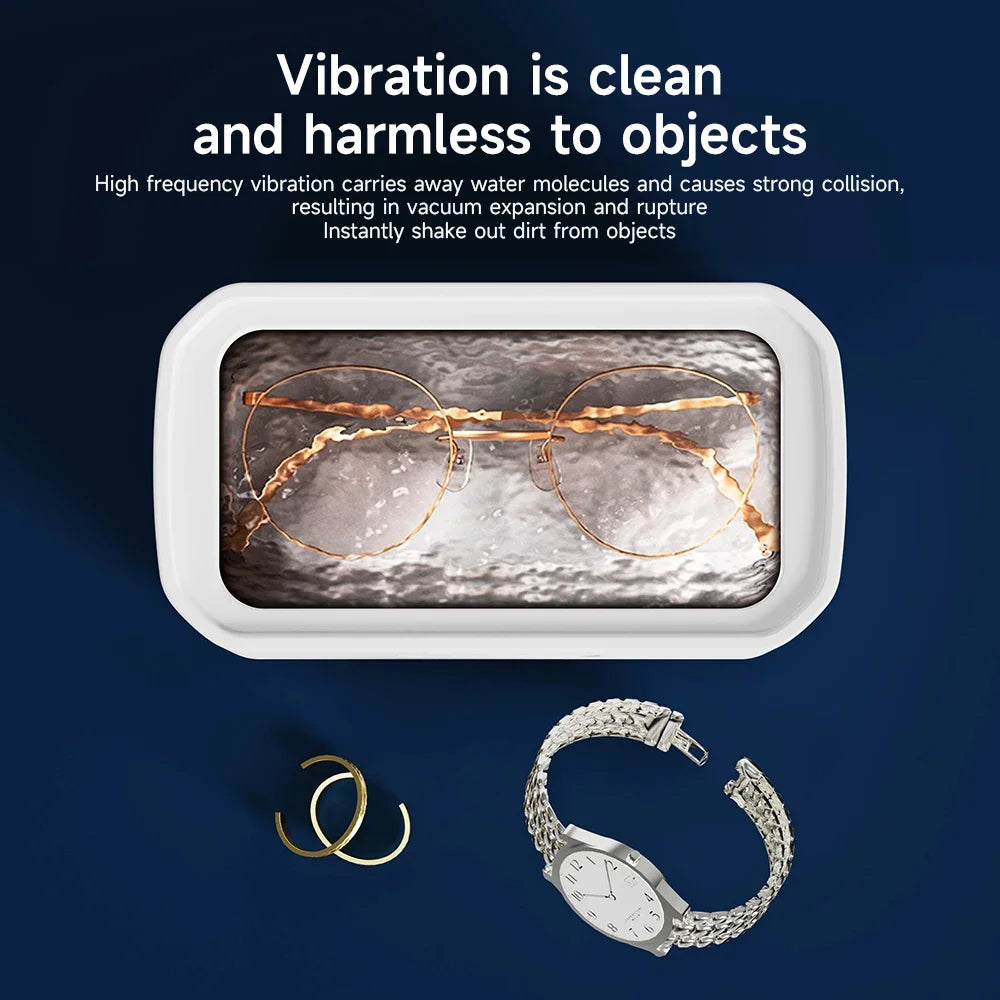 TINSOL 49KHZ High-Frequency Ultrasonic Cleaner 650ml Mini Vibration Cleaning Machine Suitable for Glasses Jewelry and Dentures