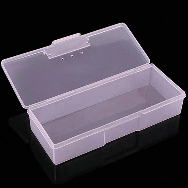 1PC Nail Art Rectangle Plastic Transparent Storage Box Nail Rhinestone Brush Pen Buffer Grinding Files Container Case