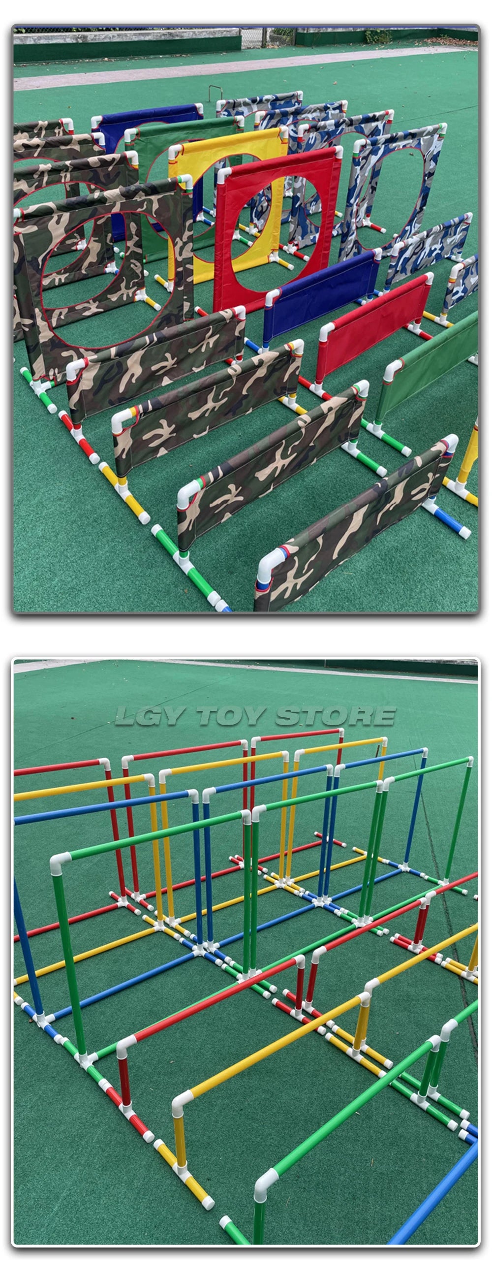 Kids Agility Obstacle Course Toys Colorful Jump Hurdle & Crawl Through Window Frame Children Sensory Integration Training Indoor