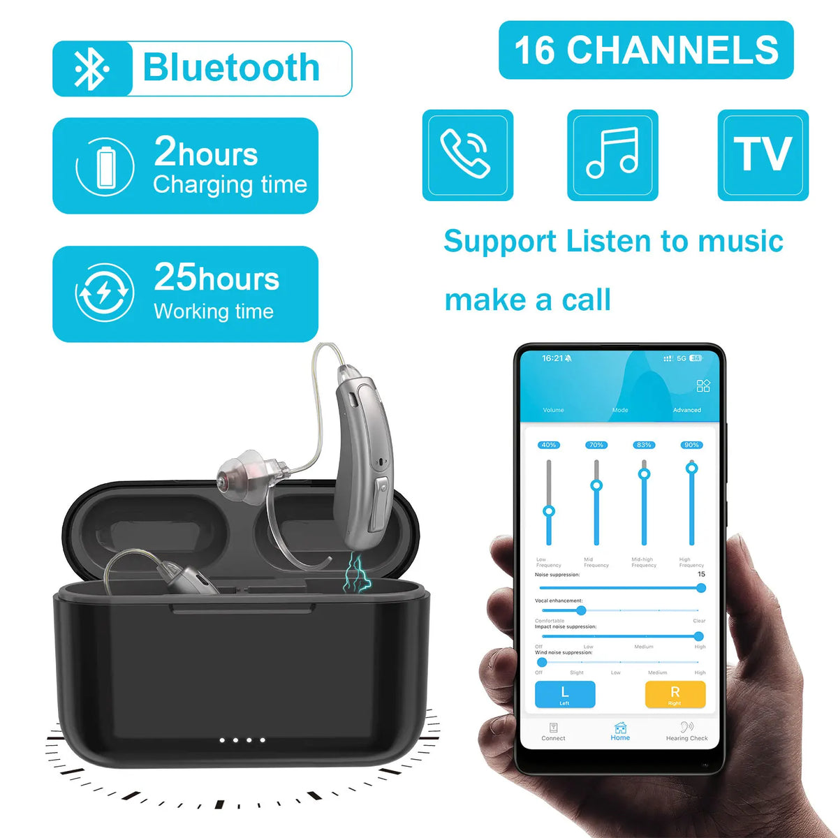 Hearing Aid for Deafness Self-Fitting OTC Hearing Aids Bluetooth Digital Sound Amplifier Portable Elderly Hearing Amplifier