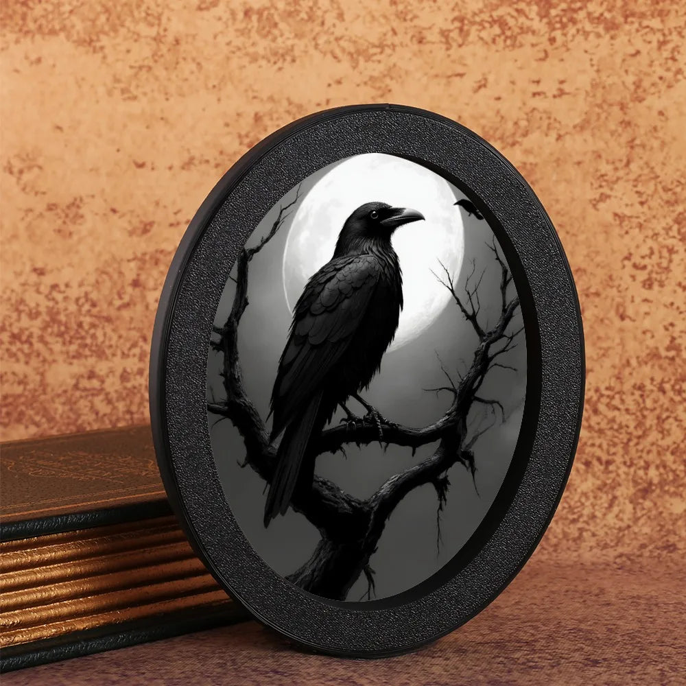1 Piece of Halloween Mysterious Gothic-style Oval Decoration, Designed with Crow Illustration, Suitable for Home Wall Display, A