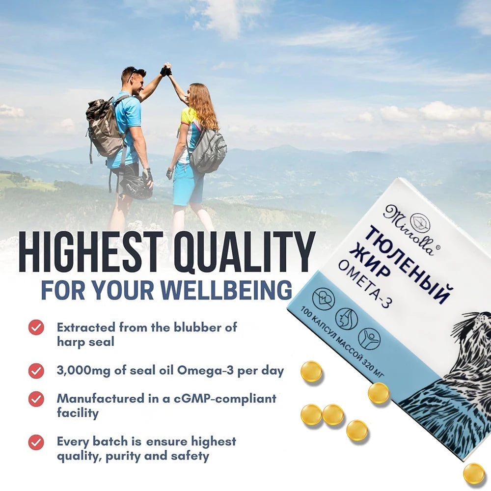 Professional Omega-3 Harp Seal Oil Supplement - High Potency - 100 Softgels