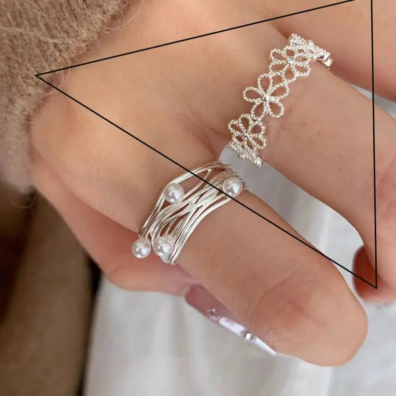 925 Sterling Silver Flower Geometry Ring For Women Girl Hollow Out Zircon Grace Wide Jewelry Gift Dropshipping