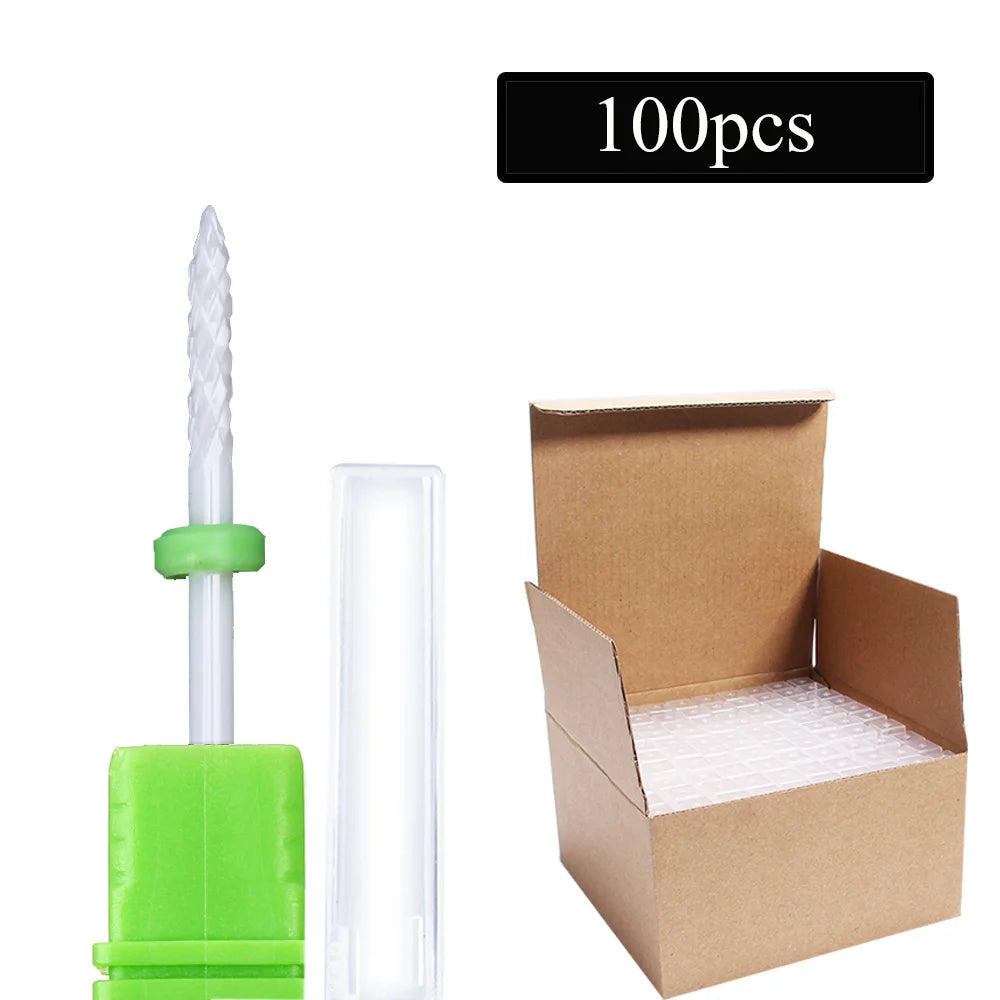 100pc/Set Nail Drill Bit Rotary Ceramic Bits Electric Manicure Milling Cutter For Machine Cuticle Remove Burr Nail Tool