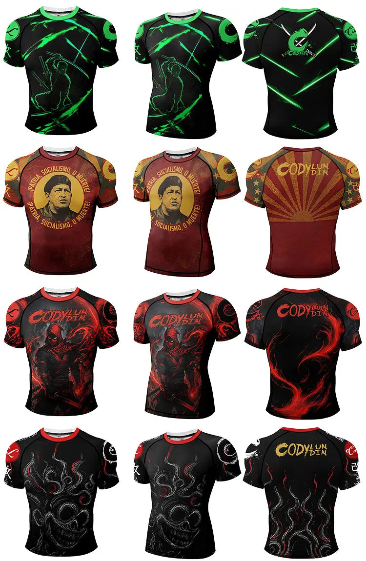 New No Gi BJJ Shirts Jiu Jitsu Kickboxing Training Rashguard With Hem Rubber Polyester Spandex Compression Sports Gym Blouses