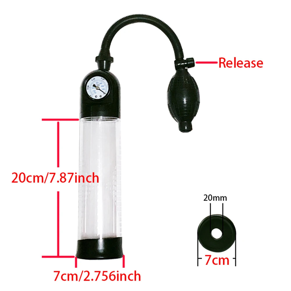Penis Extender Enlarger Manual Vacuum Pump With Pressure Gauge  Cock Exercises Training Device Stronger Bigger Ejaculation 18+