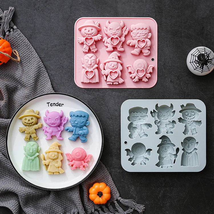 6 Cavity 6 Different Halloween Theme Silicone Mold 3d Demon, Wizard, Vampire Candy Chocolate Mould Epoxy Resin Mold Cake Decor