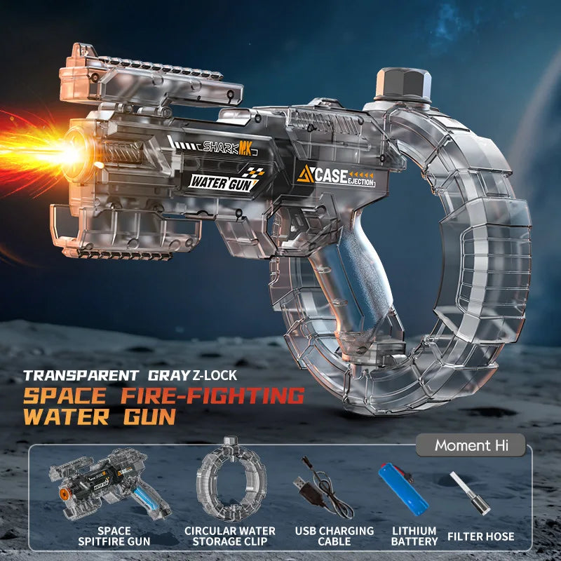 @Space Electric Water Gun Energy Ring Burst Transformation LED Lights Large Capacity Full Auto Continuous Fire Squirt Gun Toy