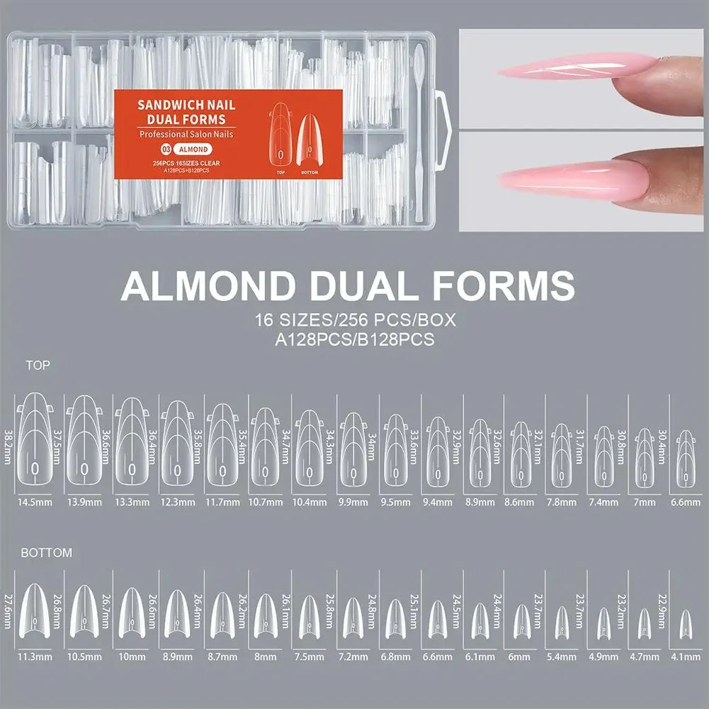256Pcs Full Cover Nail Extension Forms, Dual Form Nail Tips, Quick Gel Nail Building System