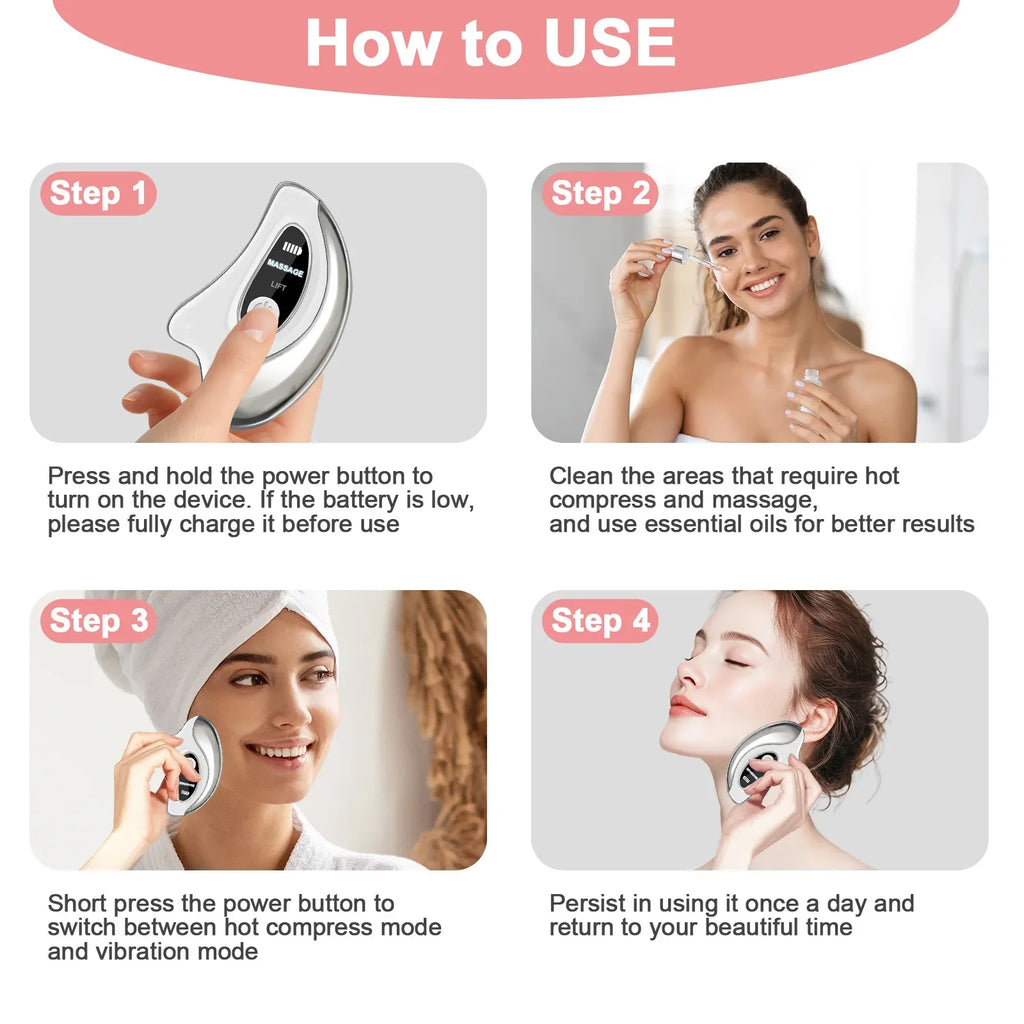 Electric Gua Sha Heated Device Red Blue Light Face Vibration Massager Scraping Board for Skin Rejuvenation Face Lifting Machine