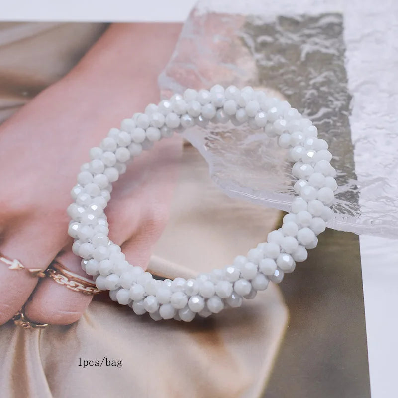 Mixed Color Trendy Glass Bead Bracelet Elastic Handmade Strand Bracelets for Women Gift New Hair Accessory Glass Beads Bracelet