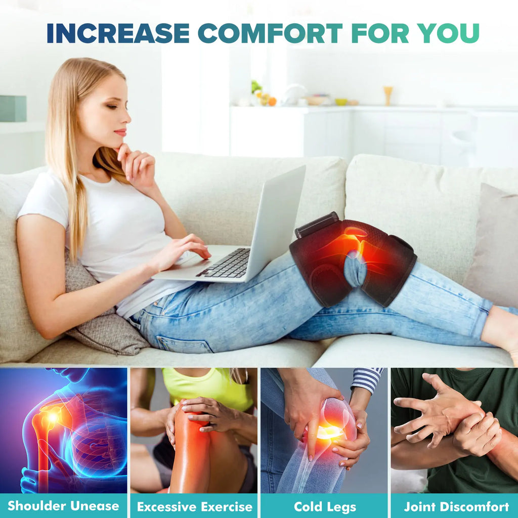 Rechargeable Knee Massager 3 Gear Vibration Massage Adjustable Shoulder Brace Electric Heating Pads Leg Knee Warmer