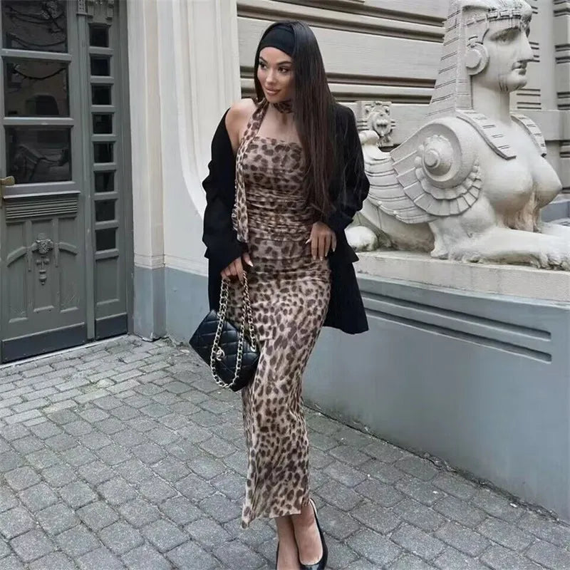 WOMEN Leopard Print Tulle Crop Top Woman Ruched Off Shoulder Bandeau Top Women Sleeveless Backless Tube Top Summer Sexy Tops