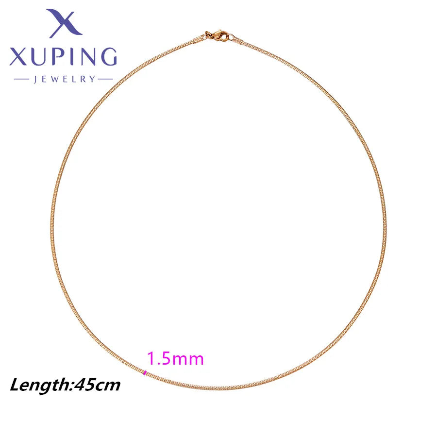 Xuping Jewelry Trendy Style Simple Charm Choker Chain Gold Color Necklace for Women Ladies 45cm Jewellery Gift X000787317
