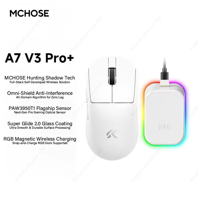 MCHOSE A7 V3 Ultra Gaming Mouse PAW3955Ti Super Sensor 20000FPS Tracking Accuracy 8kHz Polling Rate Low Latency Super Glide