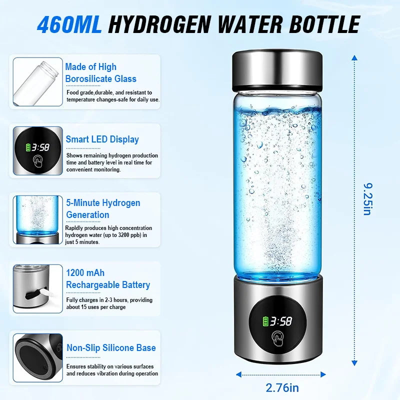 Portable High Performance Hydrogen Water Generator Bottle SPE PEM Chamber Electrolytic Ionizer Rechargeable Hydrogen Water Cup