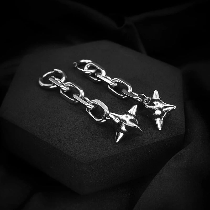 Dangle Spike Ball Flail Earring Dangly Gothic Chain Earring Spike Dangle Punk Statement Spike Charm Alternative Earrings