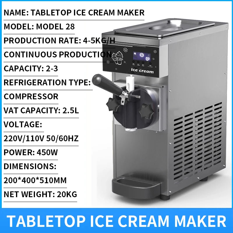 Ice cream machine, commercial stall fully automatic sundae ice cream machine, milk tea dessert ice cream machine 110V/220V