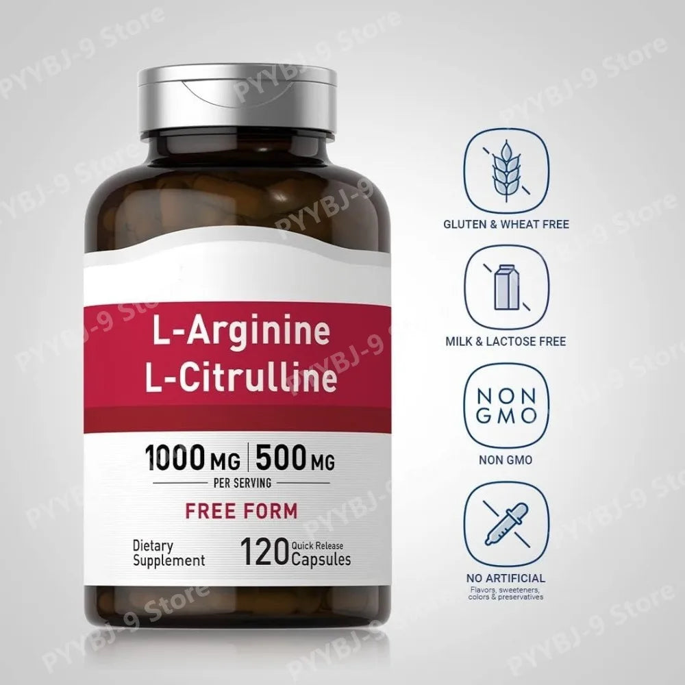 1500 Mg L‑Arginine & L‑Citrulline Per Serving, Free Form Amino Acid Complex for Men & Women, Non‑GMO, Gluten Free, 120 Capsules