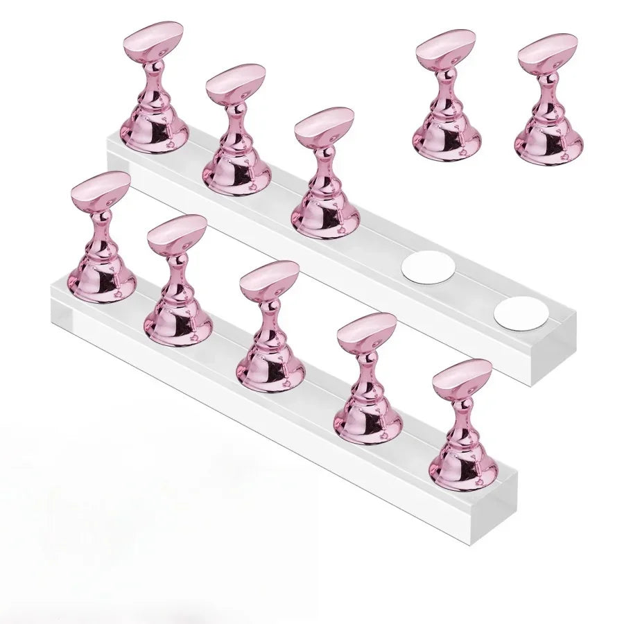 Magnetic Crystal False Nail Tip Practice Holder Stand 5Pcs Reusable Nail Art Display Base For Professional Salon DIY Manicure Accessory