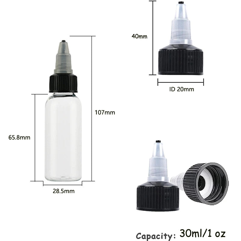 30Pcs 30ml-250ml Plastic Squeeze Bottles Refillable Pointy Bottle Clear With Twist Cap Swivel Mouth Tip for Crafts and More