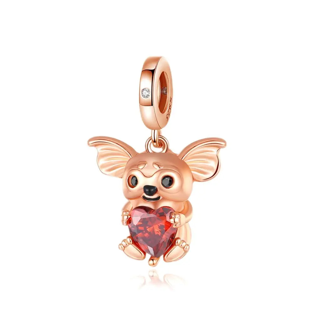 Exquisite 925 Sterling Silver Cute Dinosaur Turtle and Rabbit Couple Heart Charm Fit DIY Bracelet Necklace Casual Matching Gifts