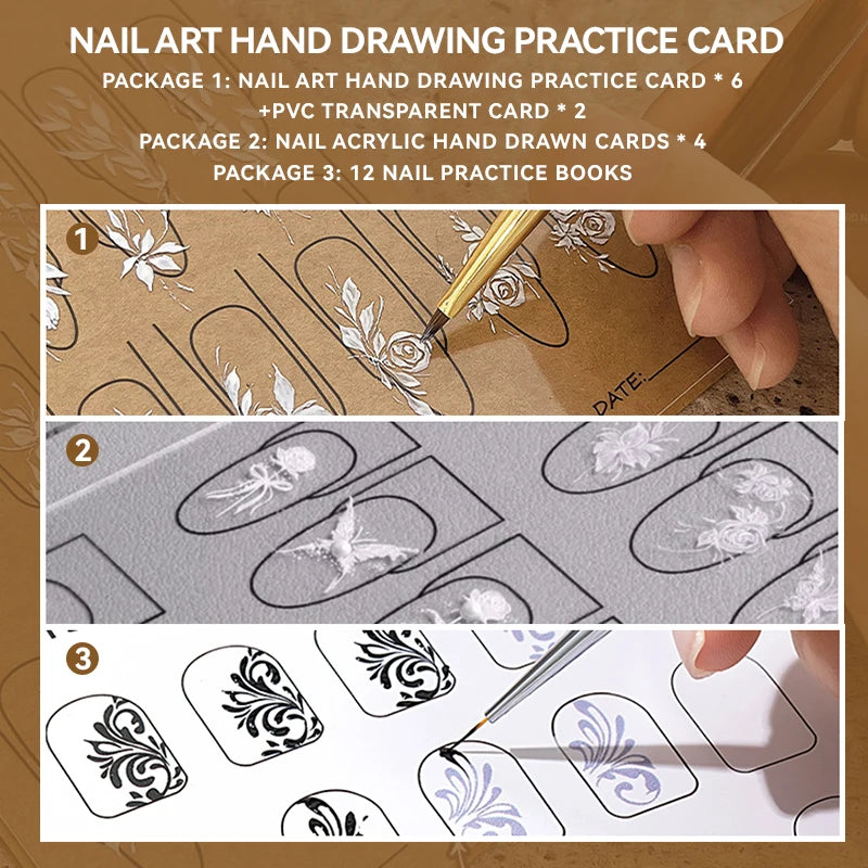 12/8/4 Pcs Nail Art Practice Paper Template Book Manicure Tool UV Gel Polish Guide Drawing Painting Book for Learning Nail Art
