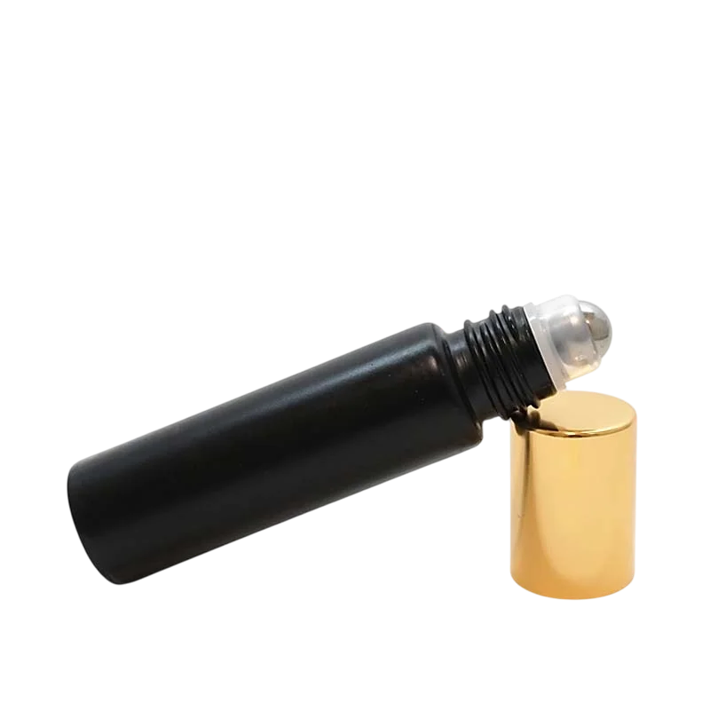 10/20/50pcs 10ml Matte Black Roll on Oil Glass Bottles with Gold Cap for Empty Perfume Refillable Roller Bottle Samples