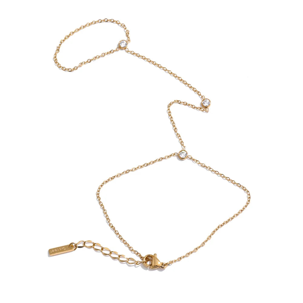Yhpup Hot Style Zirconia Round Back of Hand Chain Finger Bracelet Bangle Stainless Steel Chic Fashion Jewelry Wholesale 2025 New