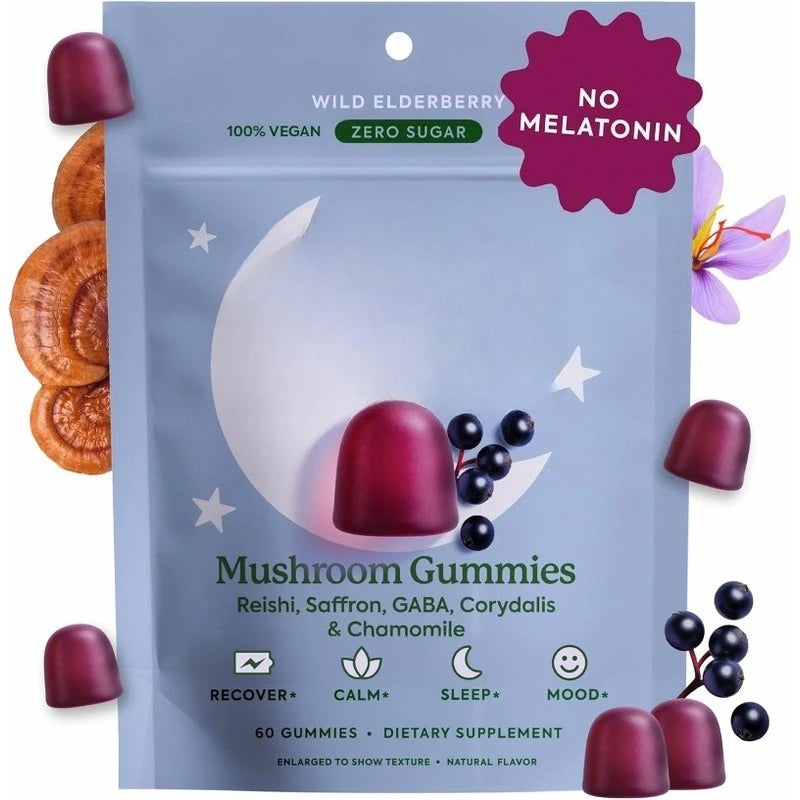 Mushroom Gummies with Reishi GABA Saffron Chamomile Supports Evening Relaxation No Melatonin Zero Sugar Vegan 60 Gummies