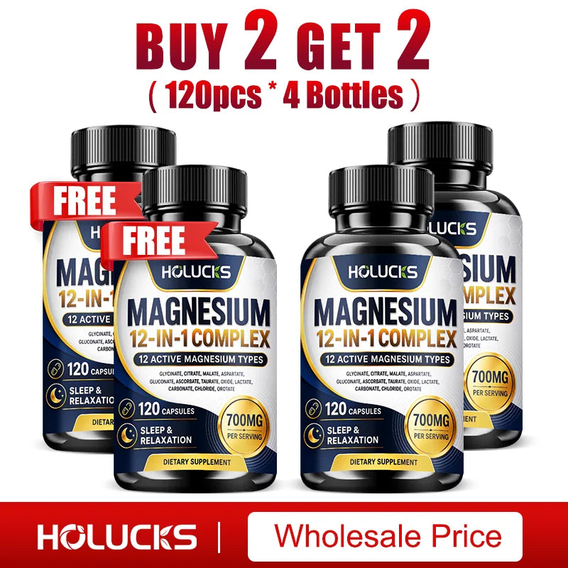Magnesium Complex 700mg 12 in 1 Supplement, Support Heart & Bone Health, Aid Relaxation, Improve Muscle Strength, Boost Immune