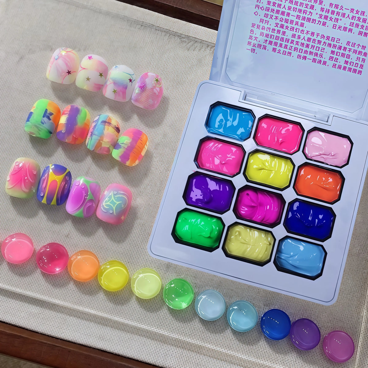 12 Color Full Rainbow Solid Nail Polish Adhesive, High Saturation Gloss Color Nail Kit, Fashionable LED Nail Art, Perfect Gift