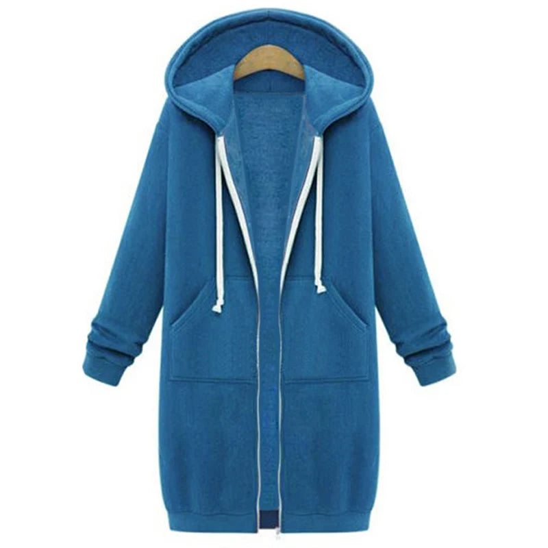 2024 Women's Autumn Winter Thick Hooded Parkas Loose Hooded Jackets Zipper Pocket Maxi Size Sweatshirt Sports Dresses Outwear