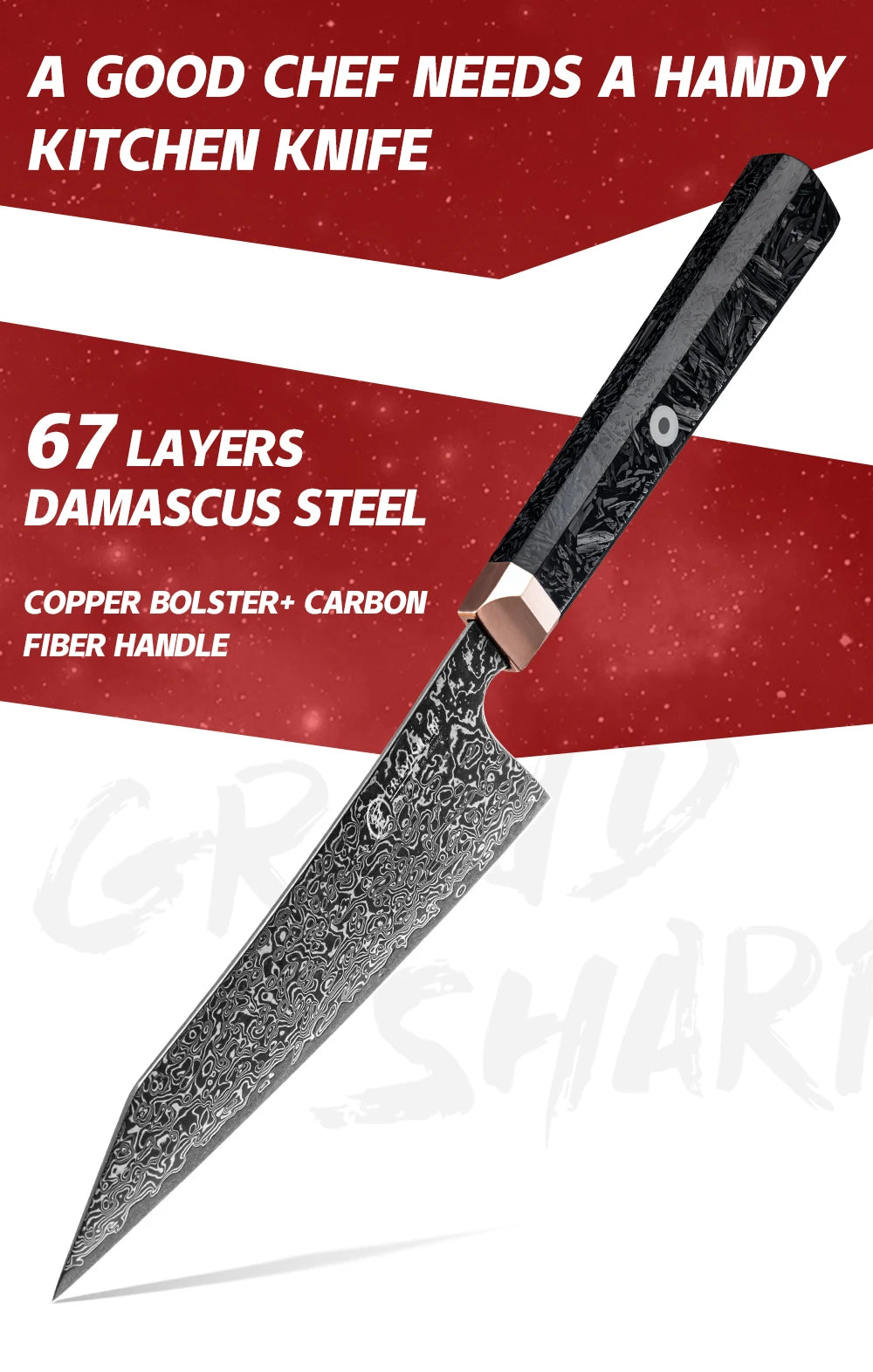 Grandsharp 5.4 Inch Bunka Knife 67 layers Damascus Steel Sharp Blade Kitchen Tool Cook Knives Meat Slicer Cooking Cutter