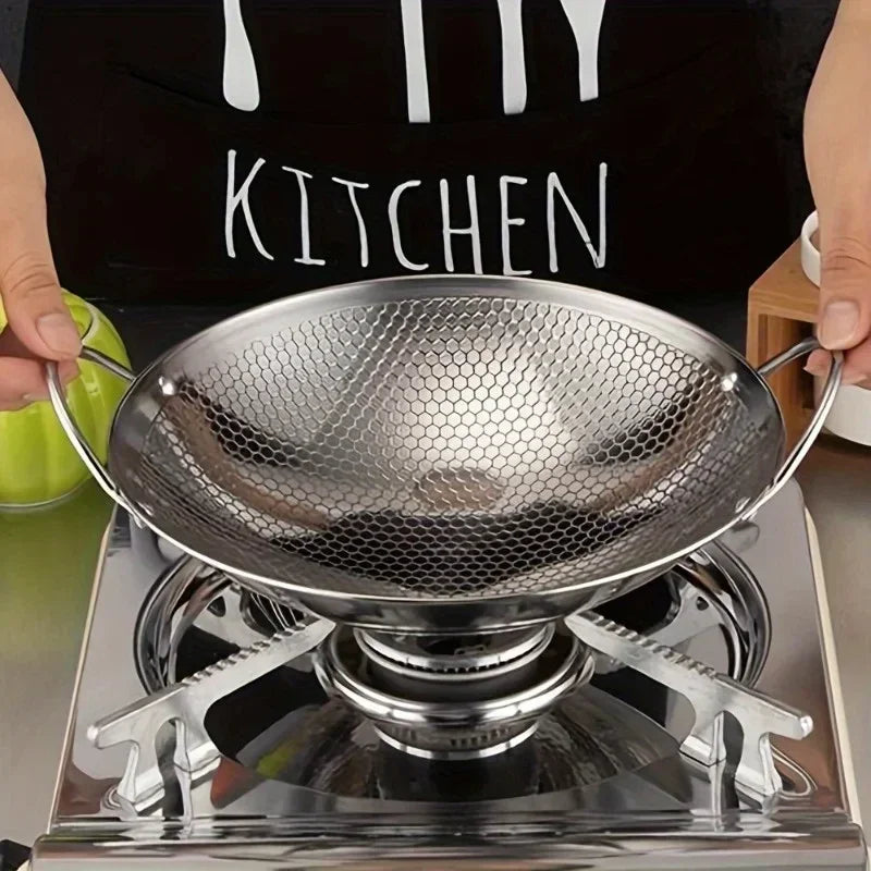1pc 29cm/11inch stainless steel honeycomb skillet non-stick with handle scratch-resistant cooking pasta steak porridge ramen