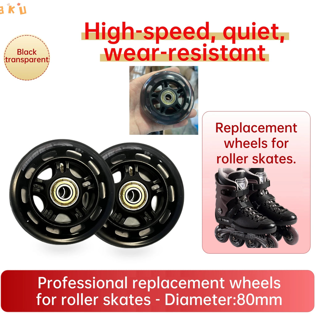 2 Pcs 80mm Inline Skate Wheels - High Elastic, Silent & Wear-Resistant for Luggage, Carts, Kids' Scooters